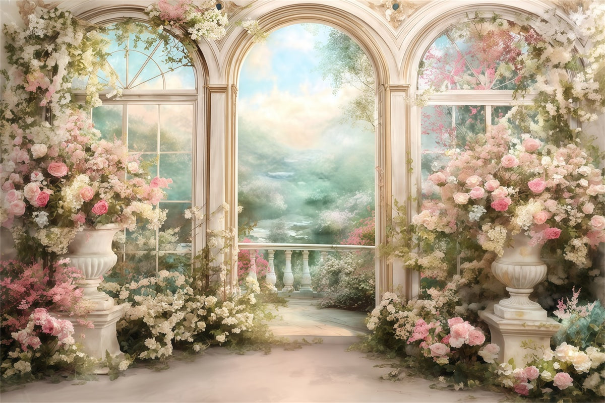 Oil Painting Photography Backdrop Floral Balcony Backdrop MRR7-186