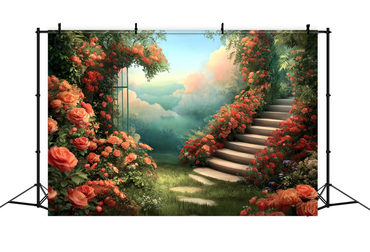 Fine Art Backdrop Enchanted Stair Garden Beautiful Backdrop MRR7-188