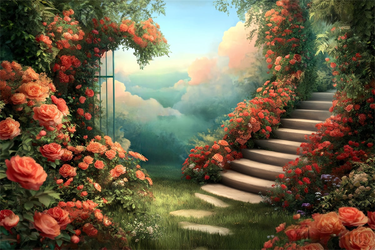 Fine Art Backdrop Enchanted Stair Garden Beautiful Backdrop MRR7-188