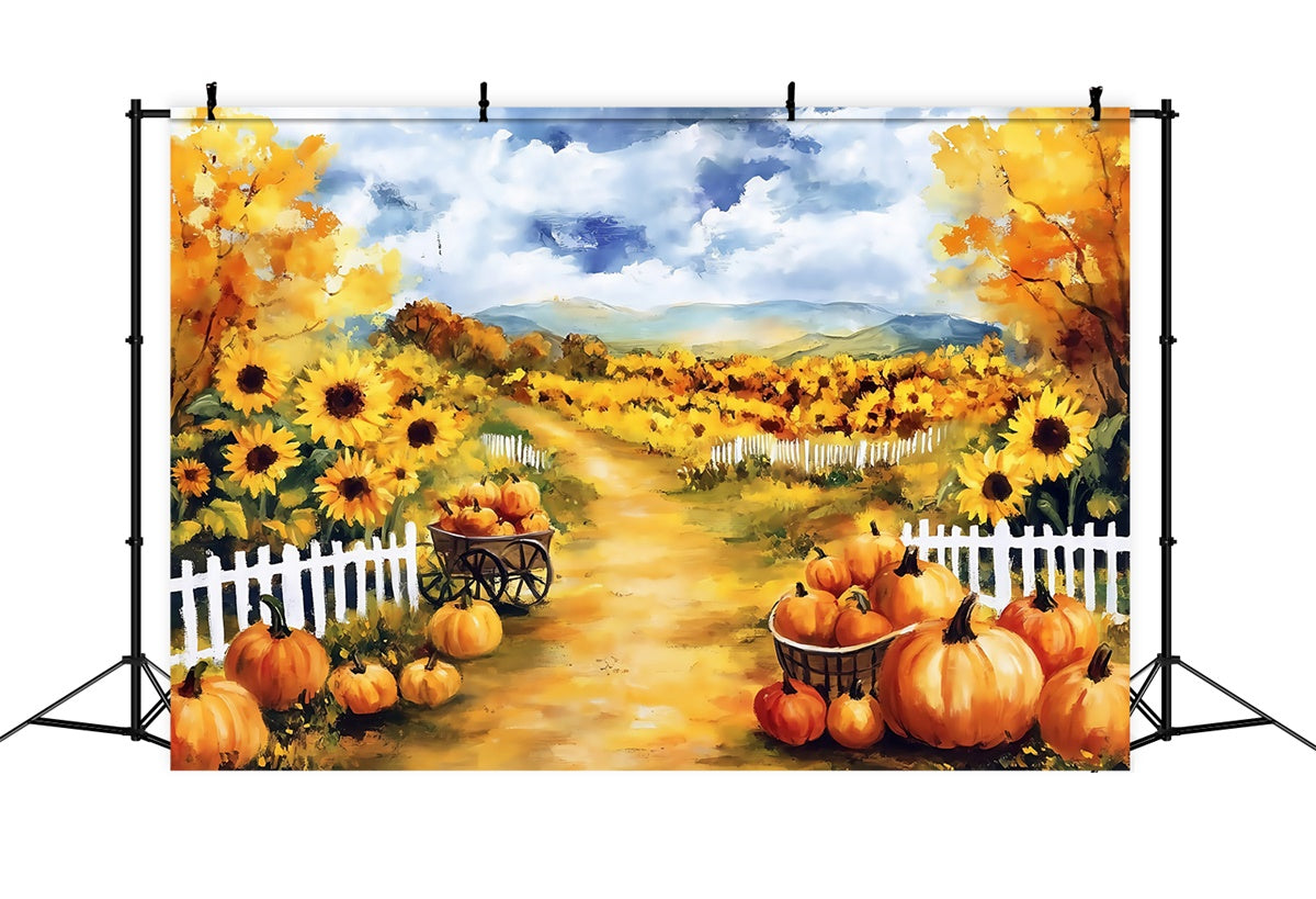 Oil Painting Photography Backdrop Sunflower Pumpkin Backdrop MRR7-189