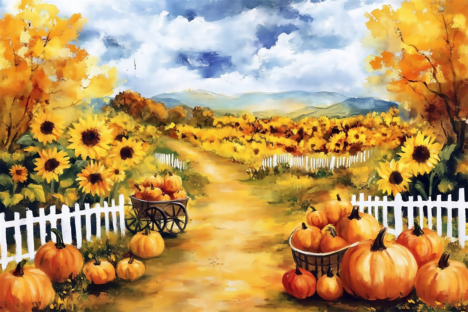Oil Painting Photography Backdrop Sunflower Pumpkin Backdrop MRR7-189