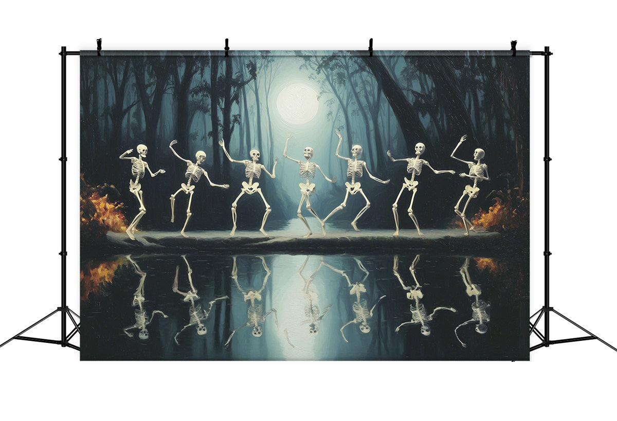 Forest Photo Backdrop Moonlit Skeleton Dance Halloween Backdrop MRR7-21