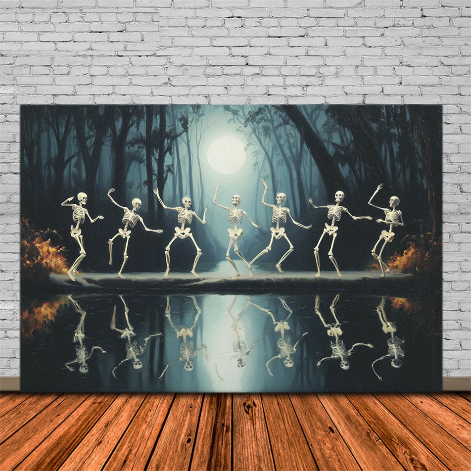 Forest Photo Backdrop Moonlit Skeleton Dance Halloween Backdrop MRR7-21