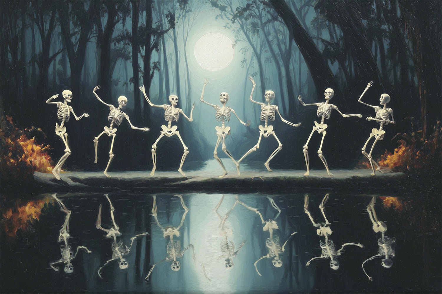 Forest Photo Backdrop Moonlit Skeleton Dance Halloween Backdrop MRR7-21