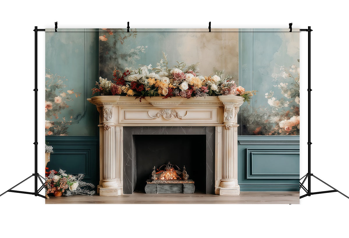 Victorian Backdrop Pastel Floral Hearth Vintage Backdrop MRR7-215