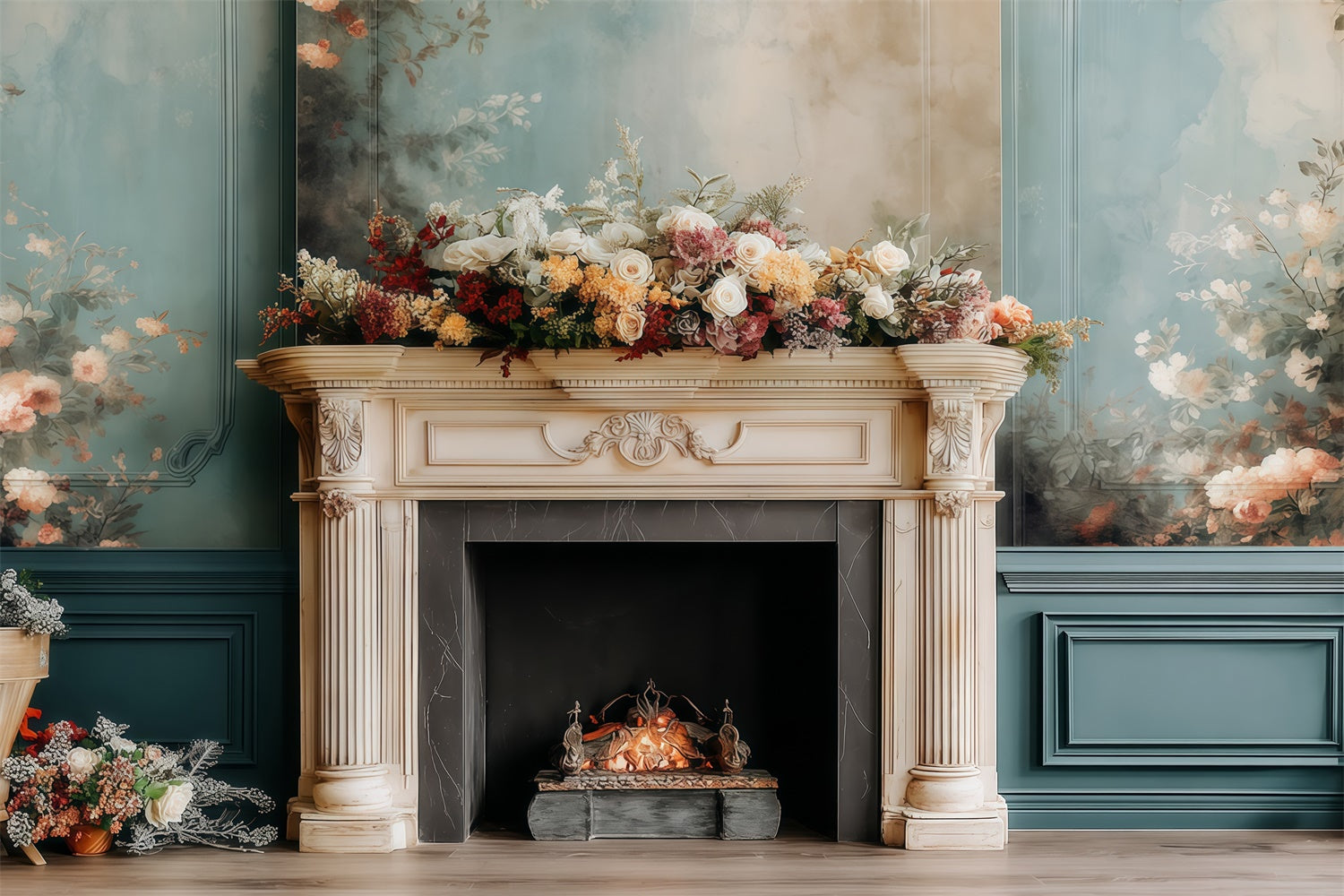 Victorian Backdrop Pastel Floral Hearth Vintage Backdrop MRR7-215