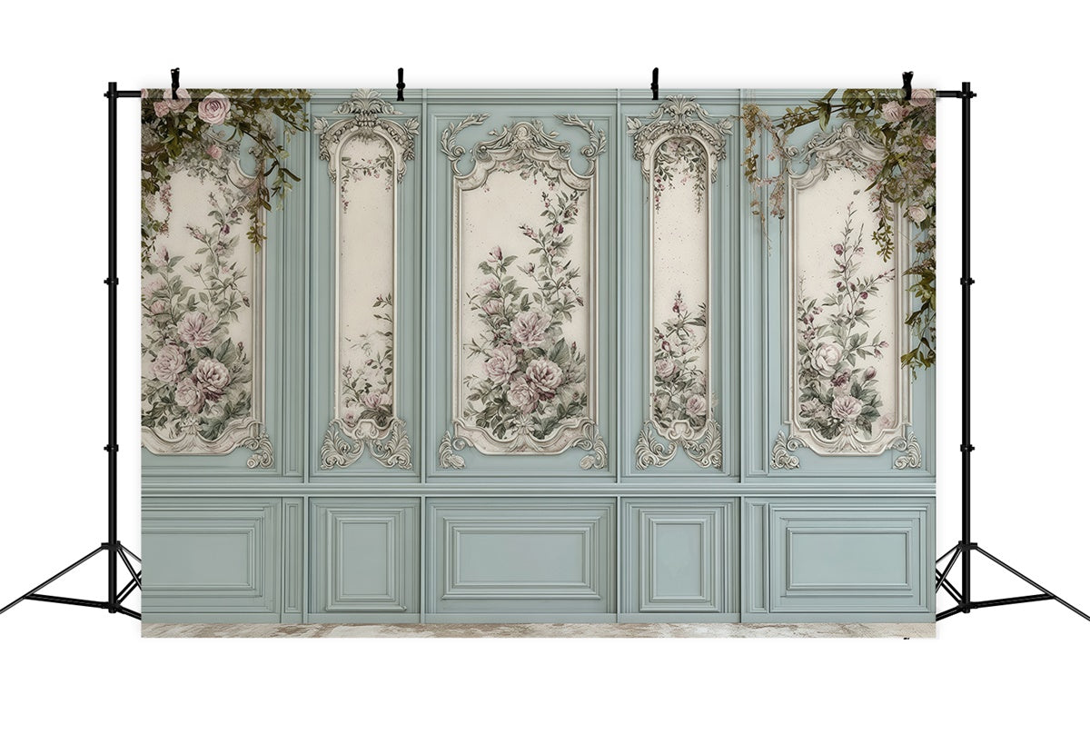Baroque Backdrop Blue Floral Panel Vintage Wall Backdrop MRR7-219