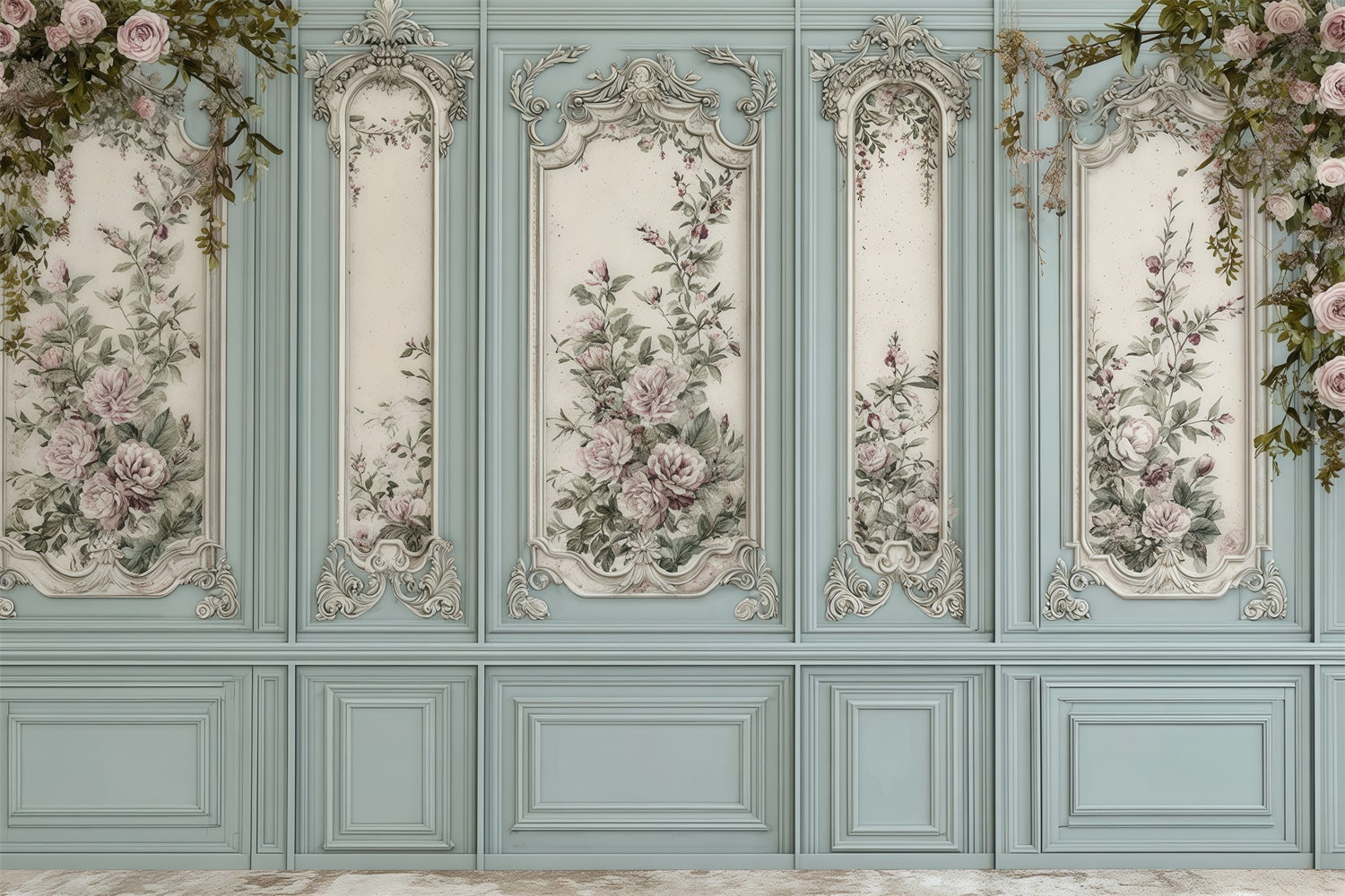 Baroque Backdrop Blue Floral Panel Vintage Wall Backdrop MRR7-219