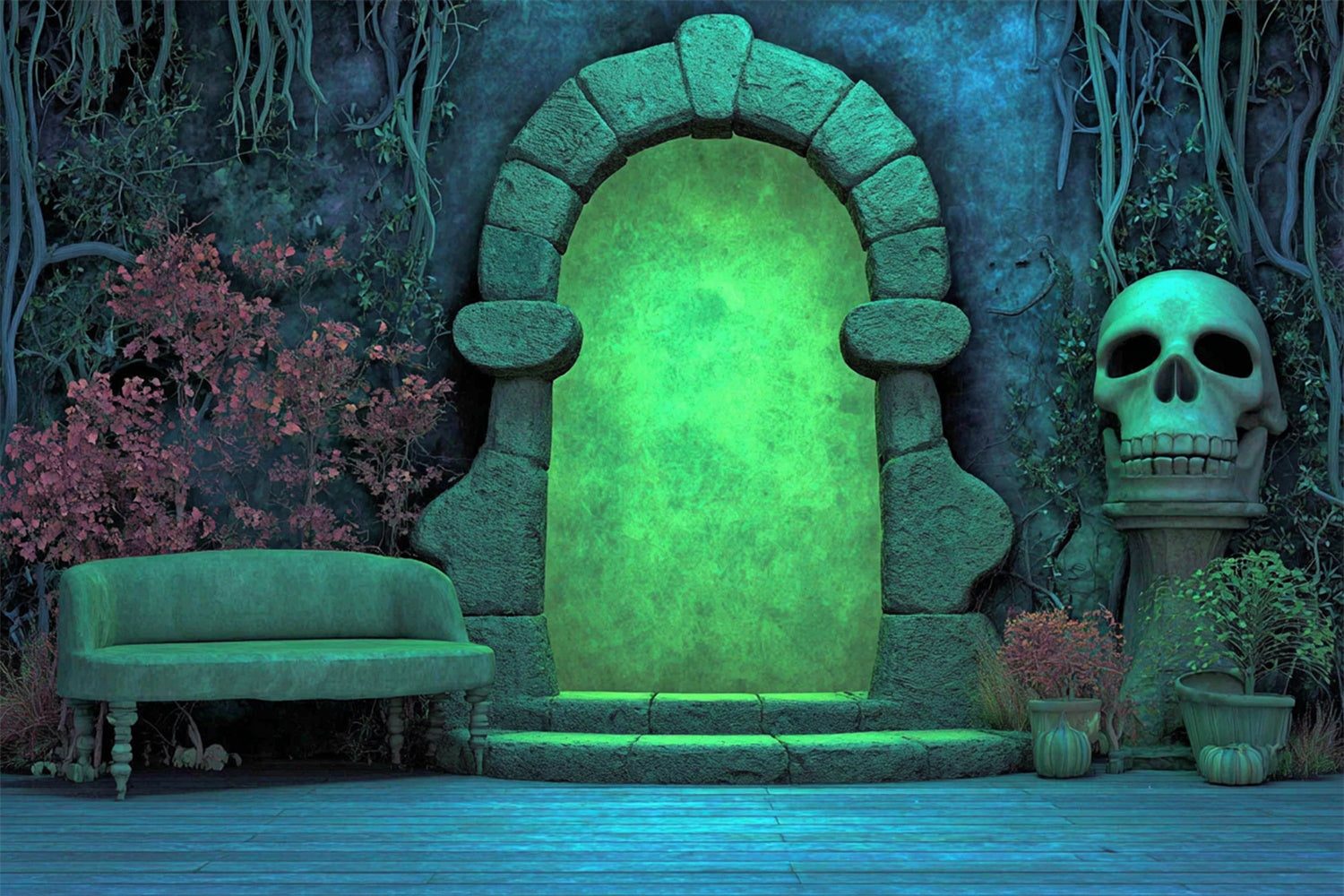 Scary Halloween Backdrops Glowing Tomb Gateway Backdrop MRR7-22