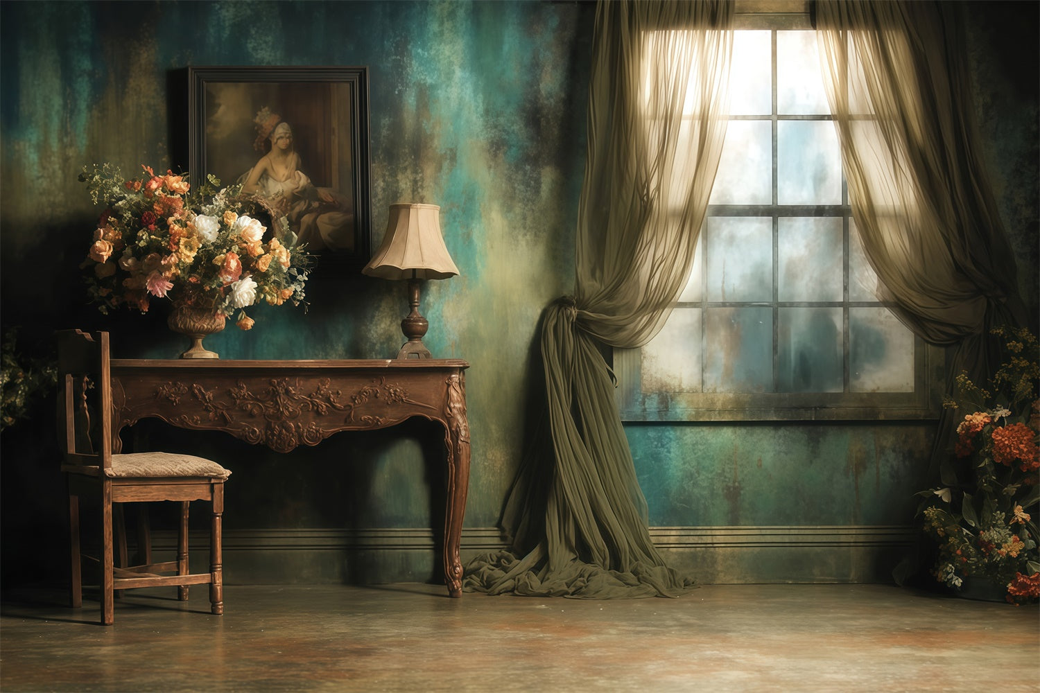 Victorian Photo Backdrop Floral Room Vintage Backdrops MRR7-220