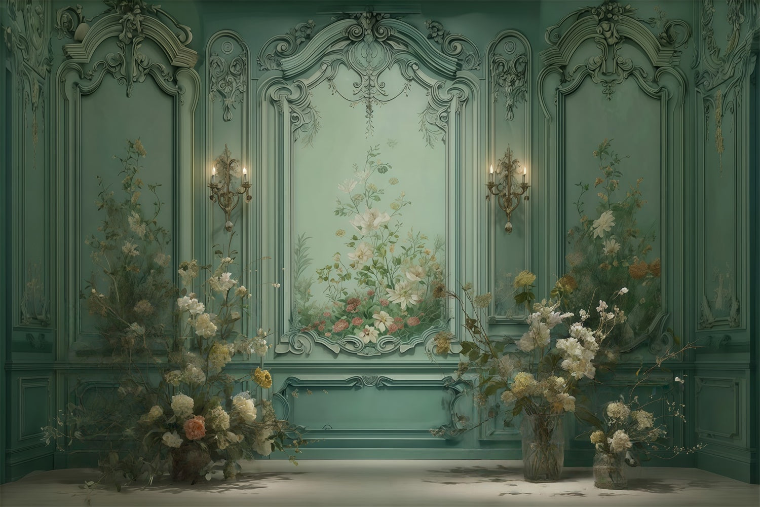 Vintage Wall Backdrop Elegant Enchanted Floral Backdrop MRR7-222