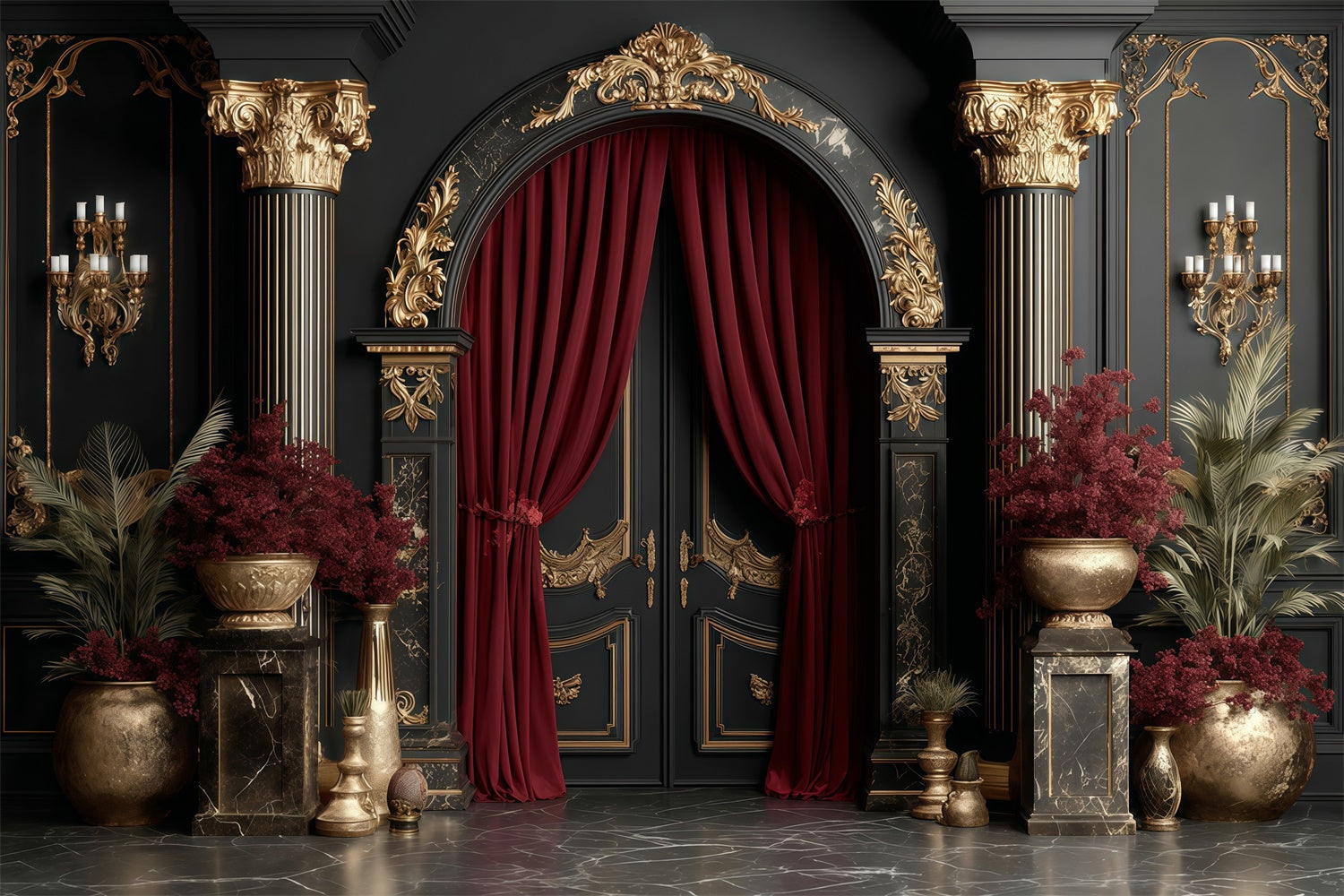Vintage Photography Backdrops Gold Regal Hall Backdrop MRR7-226