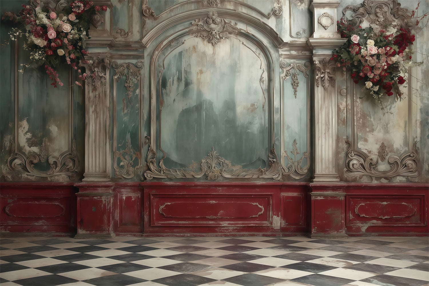 Vintage Wall Backdrop Faded Palace Romance Backdrop MRR7-229