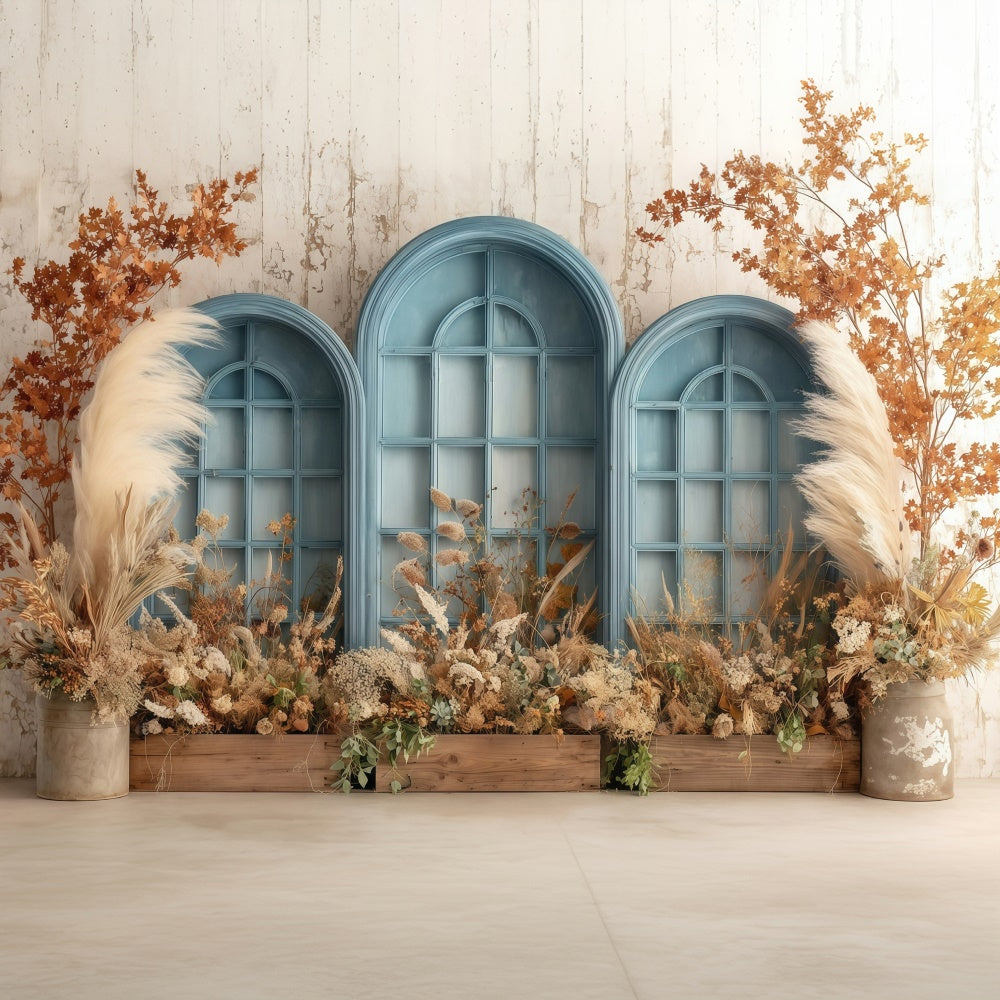 Boho Backdrop Photography Blue Frame Floral Backdrop MRR7-254