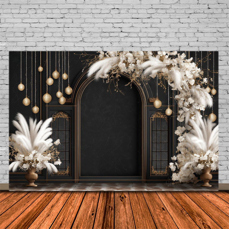 Bohemian Style Backdrop Black Gold Glam Arch Backdrop MRR7-256