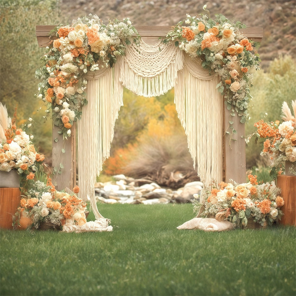 Bohemian Wedding Backdrop Garden Macrame Meadow Backdrop MRR7-259