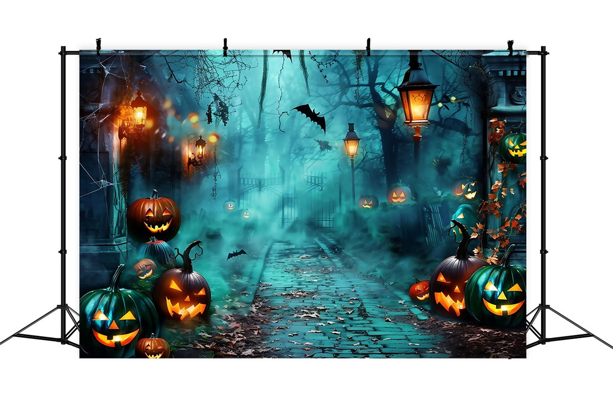 Scary Halloween Backdrop Foggy Pumpkin Pathway Backdrop MRR7-26
