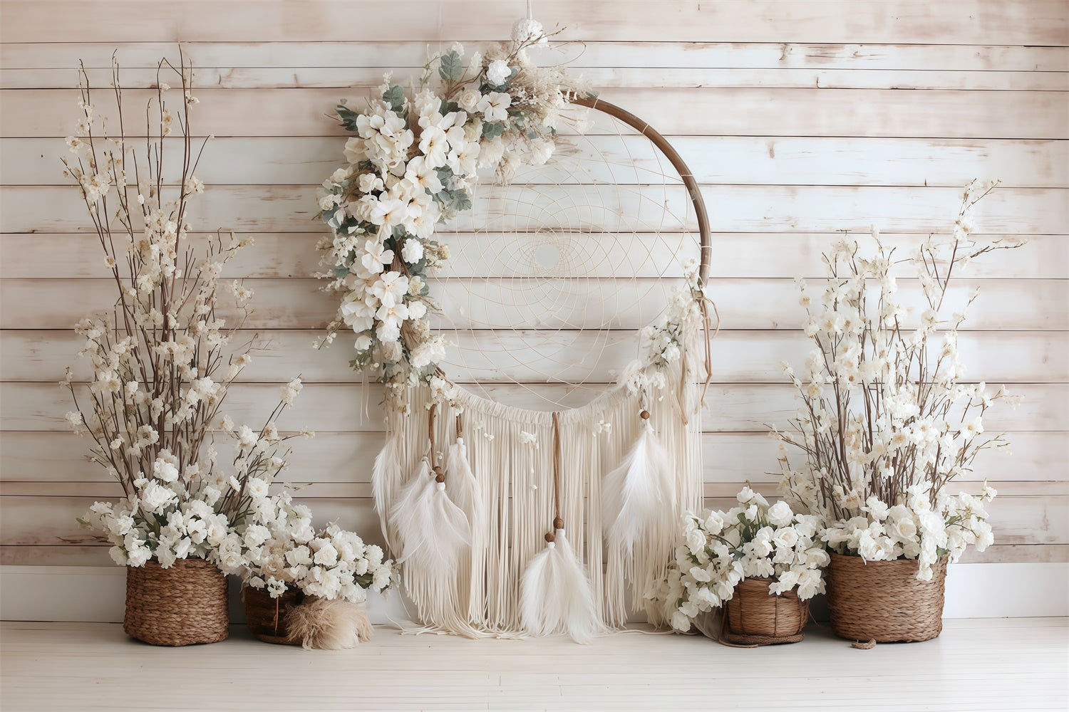 Boho Backdrop Ivory Blossom Dreamcatcher Backdrop MRR7-265