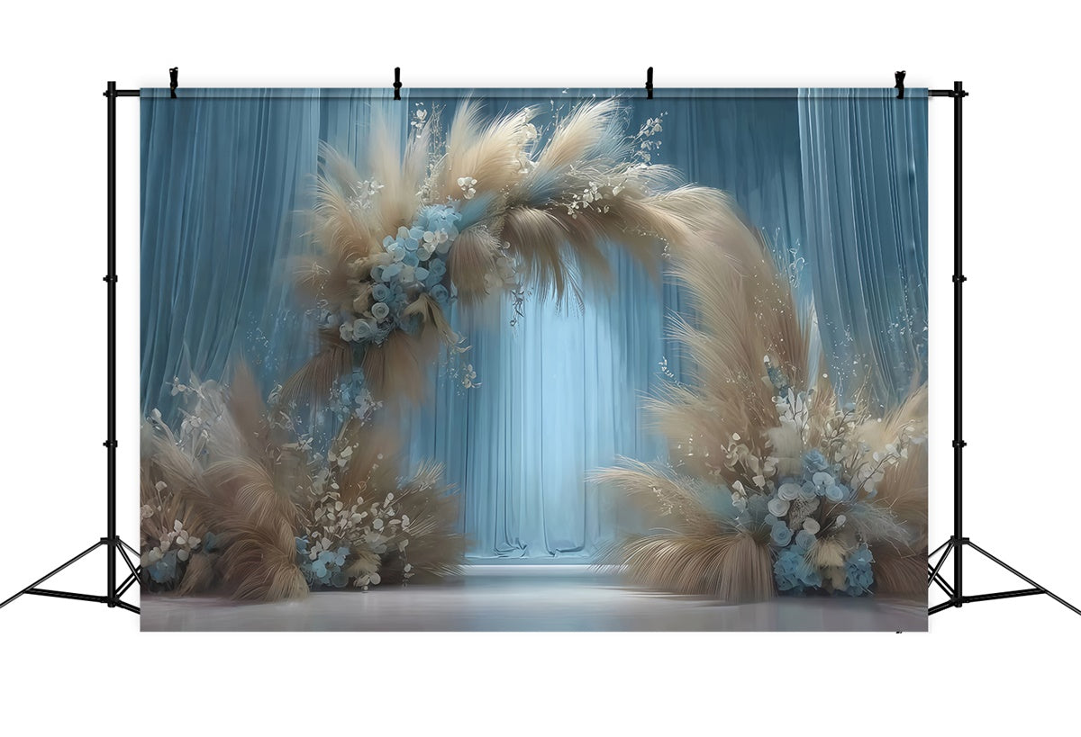 Boho Backdrops Misty Blue Pampas Arch Backdrop MRR7-266