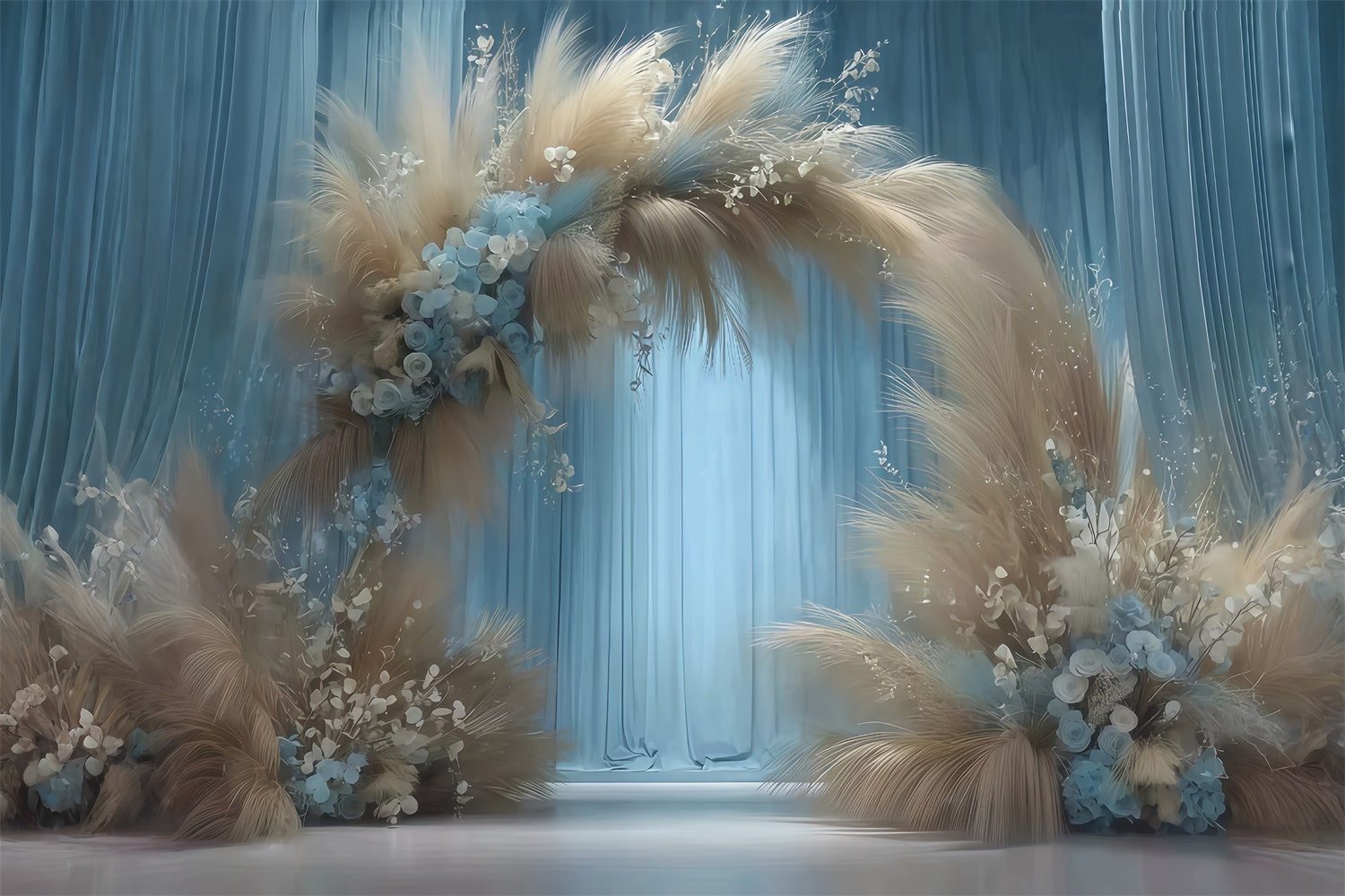 Boho Backdrops Misty Blue Pampas Arch Backdrop MRR7-266