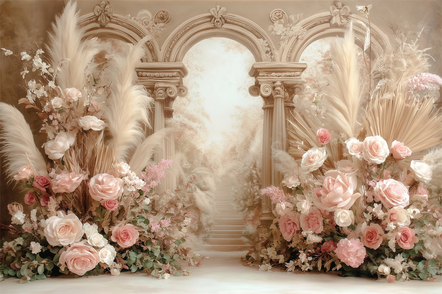 Boho Photo Backdrop Creamy Floral Fantasy Backdrop MRR7-269