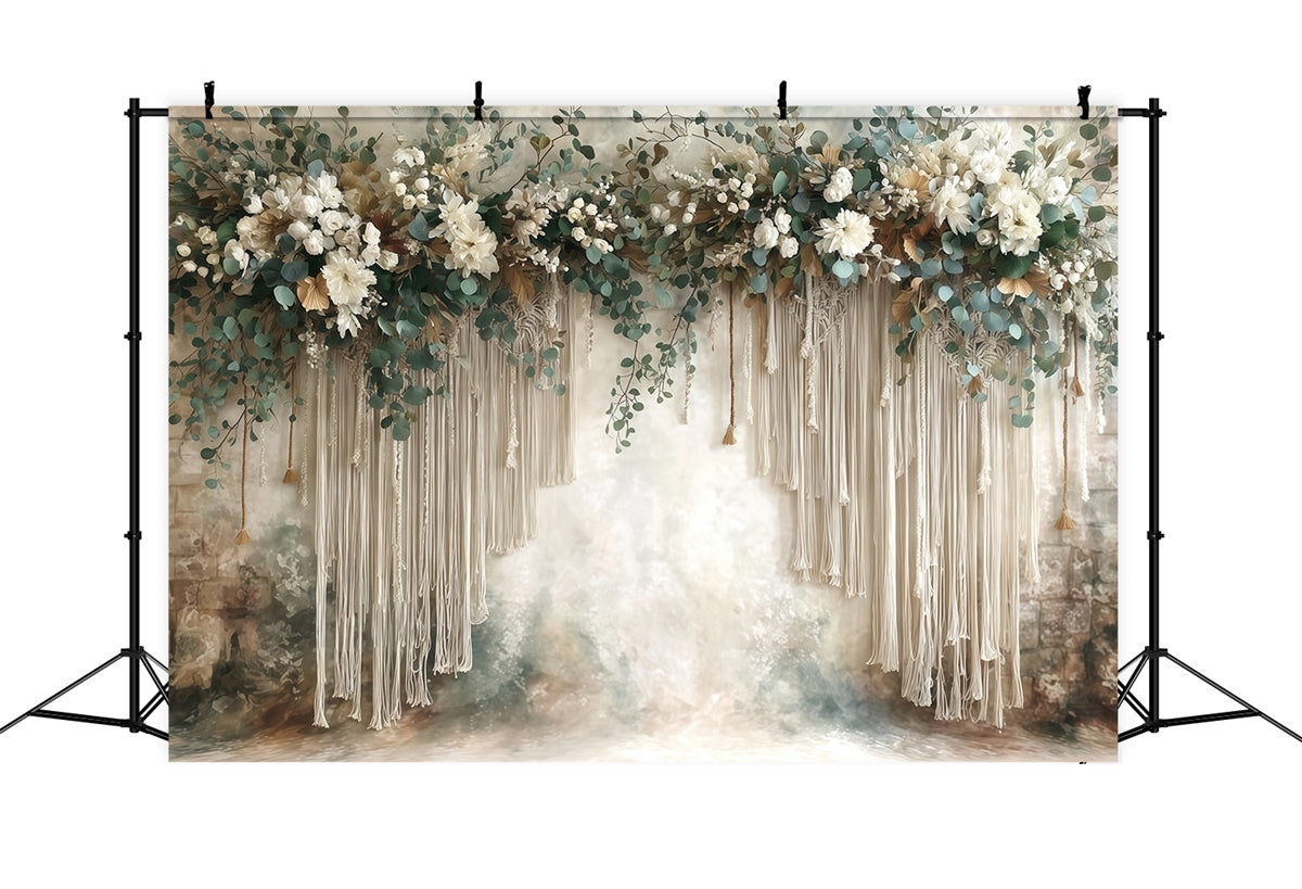 Bohemian Style Backdrop Ivory Fringe Garden Backdrop MRR7-271