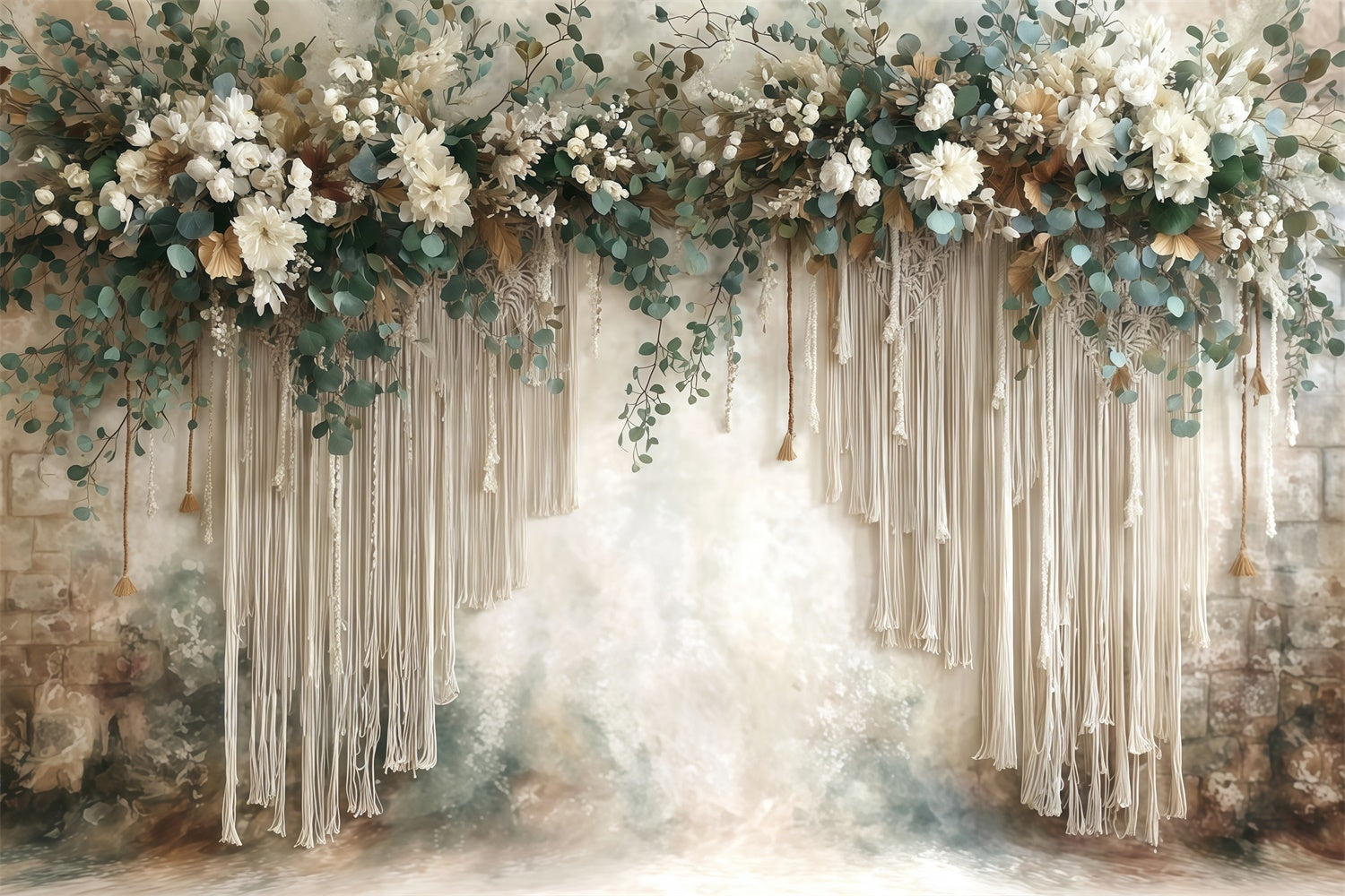 Bohemian Style Backdrop Ivory Fringe Garden Backdrop MRR7-271