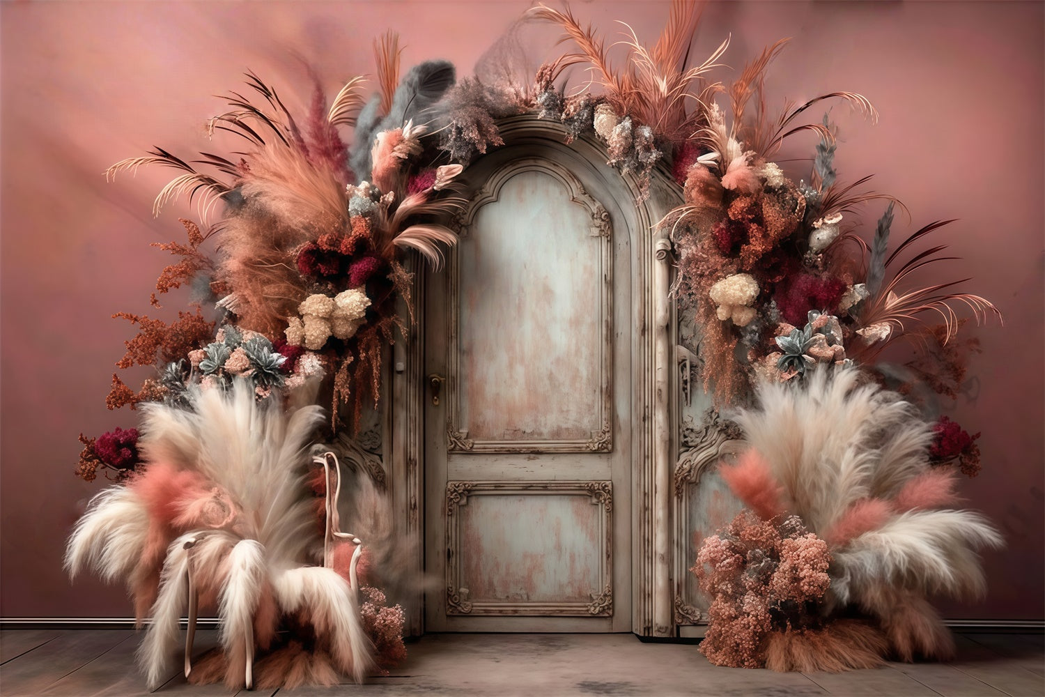 Bohemian Photo Backdrop Feather Bloom Doorway Backdrop MRR7-272