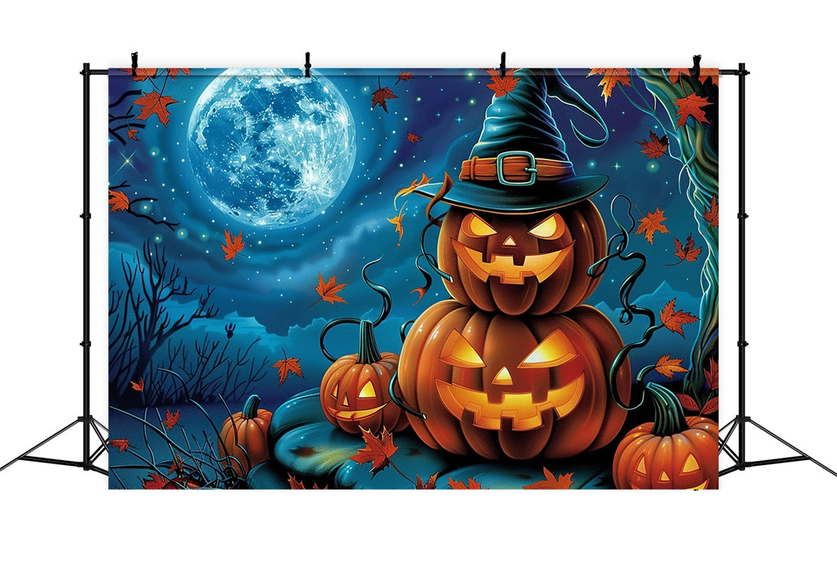 Halloween Moon Backdrop Smiling Pumpkins Stars Backdrop MRR7-29