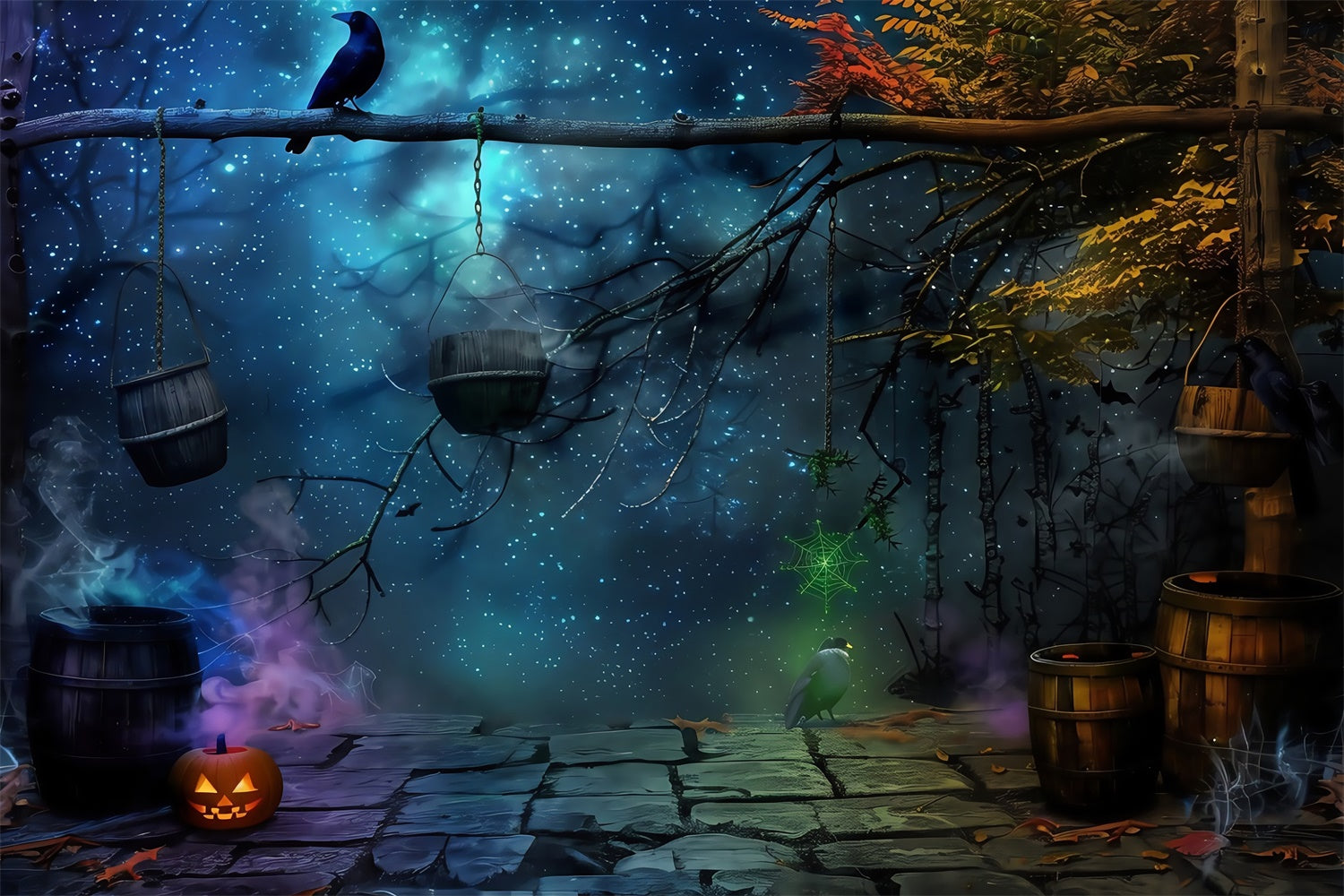 Halloween Photo Backdrop Starlit Witching Woods Backdrop MRR7-30