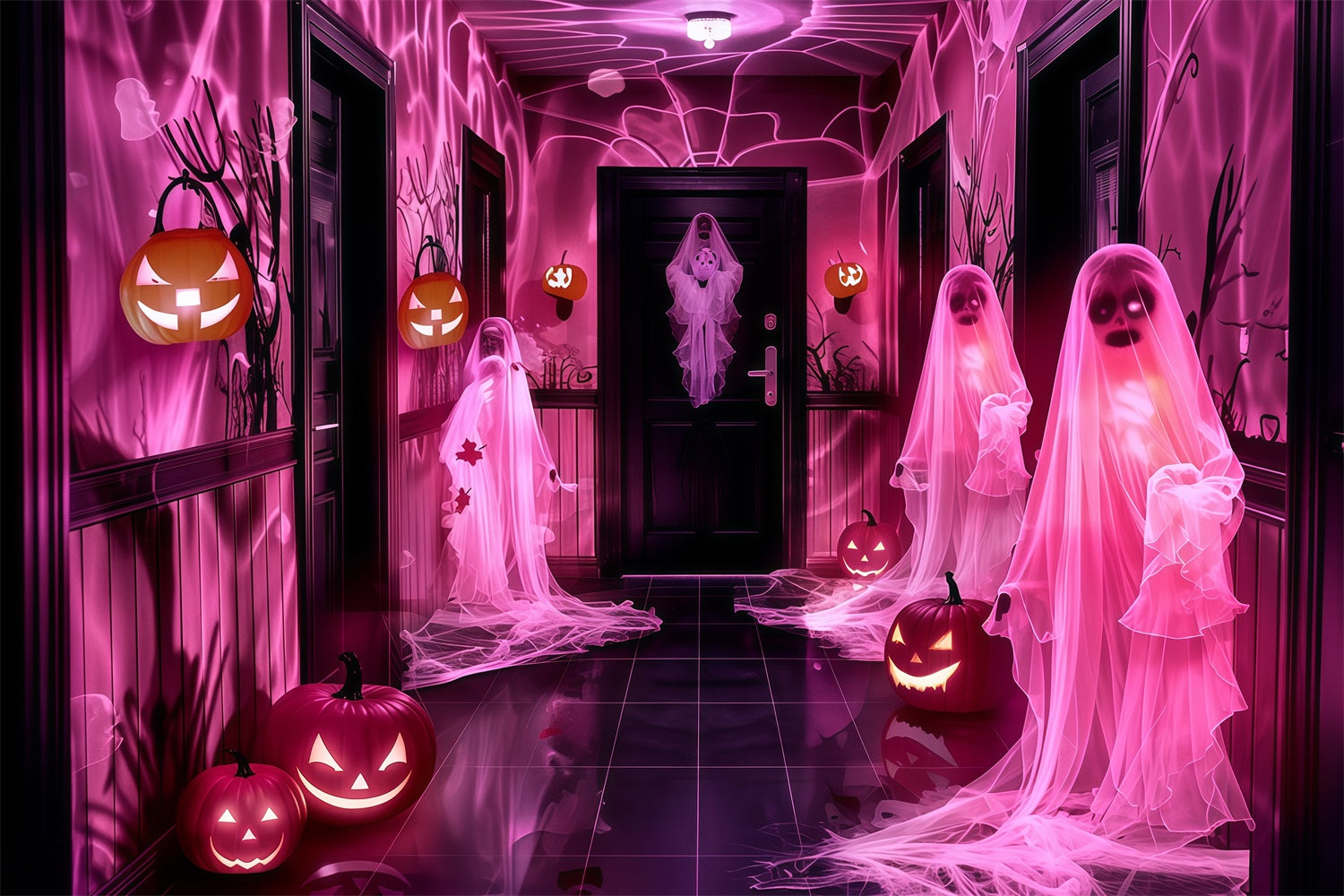 Halloween Wall Backdrop Glowing Ghosts Pumpkins Backdrop MRR7-31