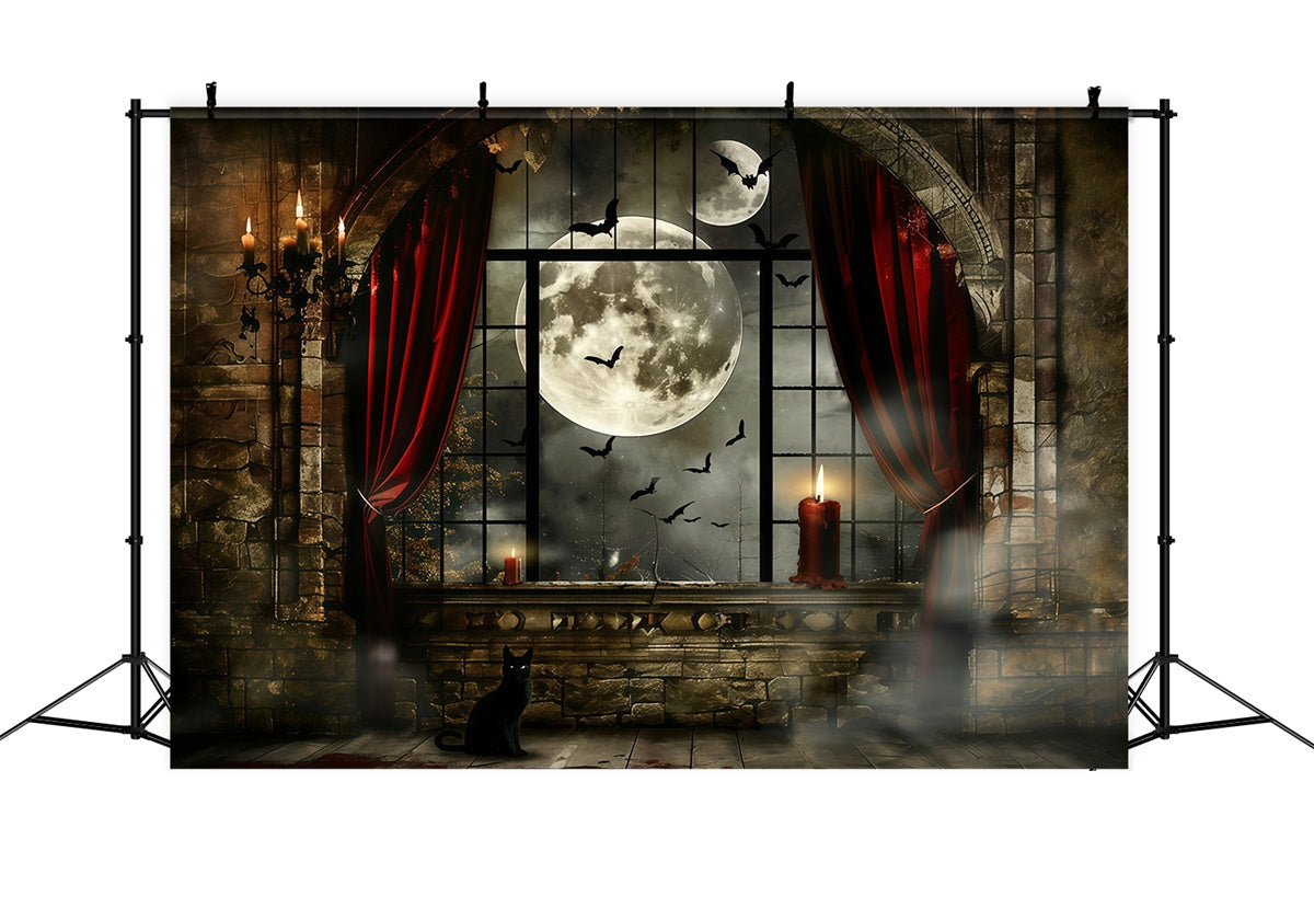 Halloween Moon Backdrop Haunted Window Glow Backdrop MRR7-33