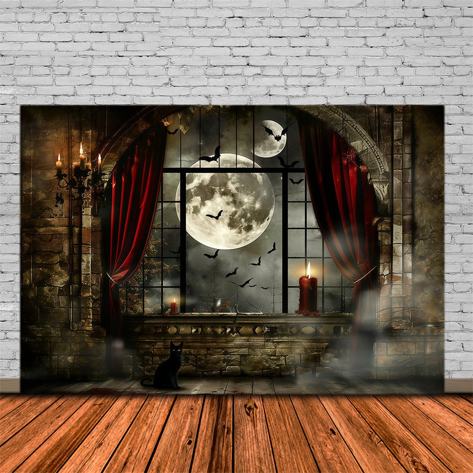 Halloween Moon Backdrop Haunted Window Glow Backdrop MRR7-33