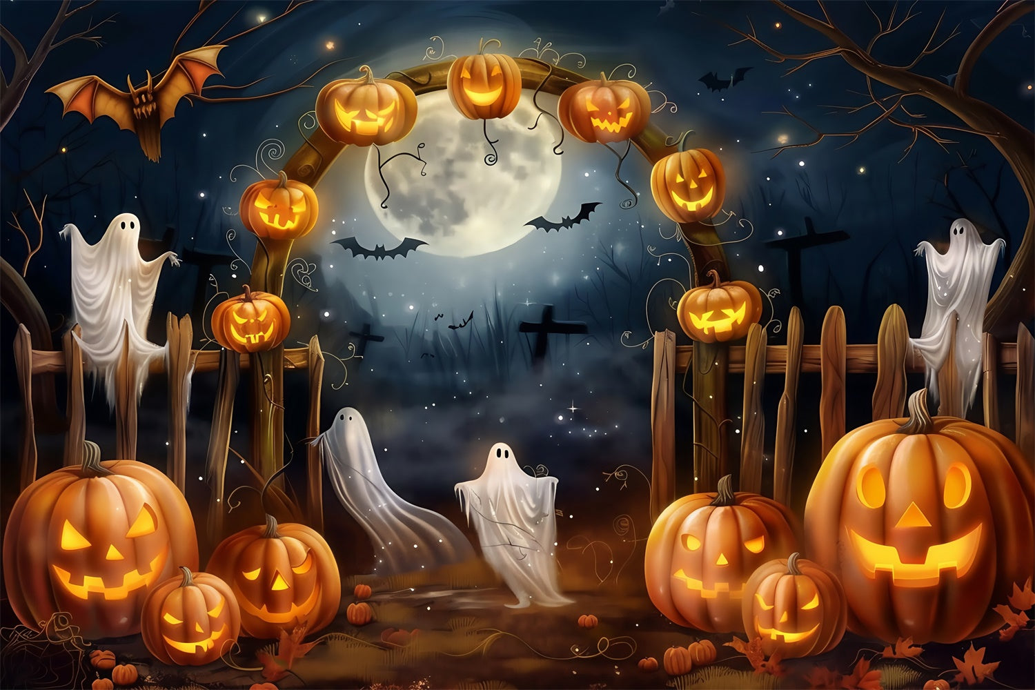 Halloween Moon Backdrop Haunted Harvest Archway Backdrop MRR7-37