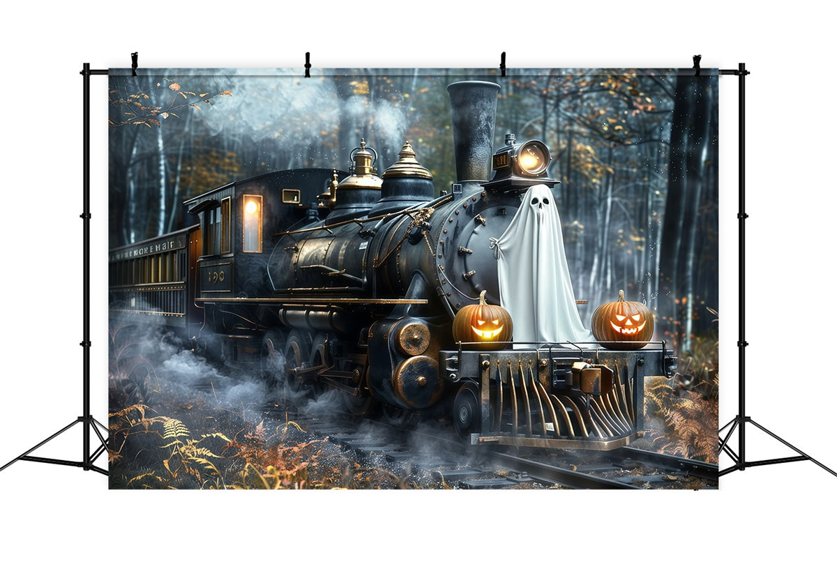 Halloween Backdrop Ideas Ghost Pumpkin Train Forest Backdrop MRR7-39