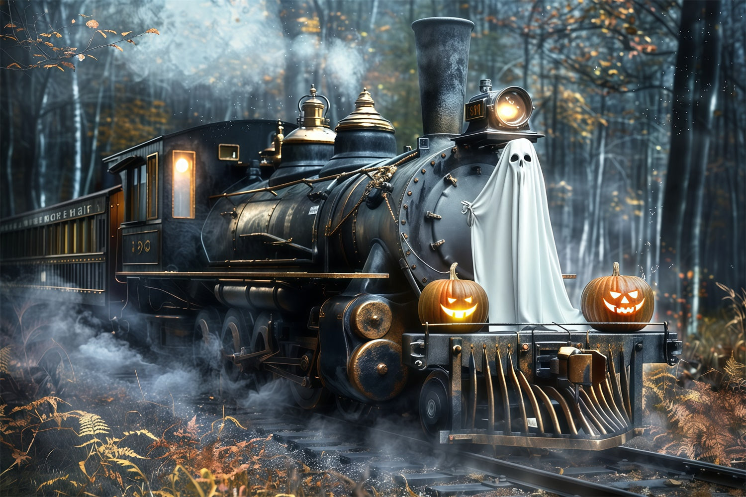 Halloween Backdrop Ideas Ghost Pumpkin Train Forest Backdrop MRR7-39