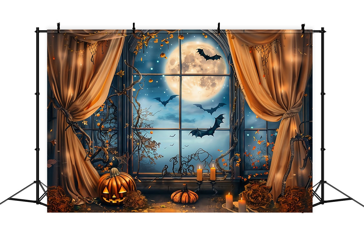 Halloween Moon Backdrop Midnight Bat Window Backdrop MRR7-42