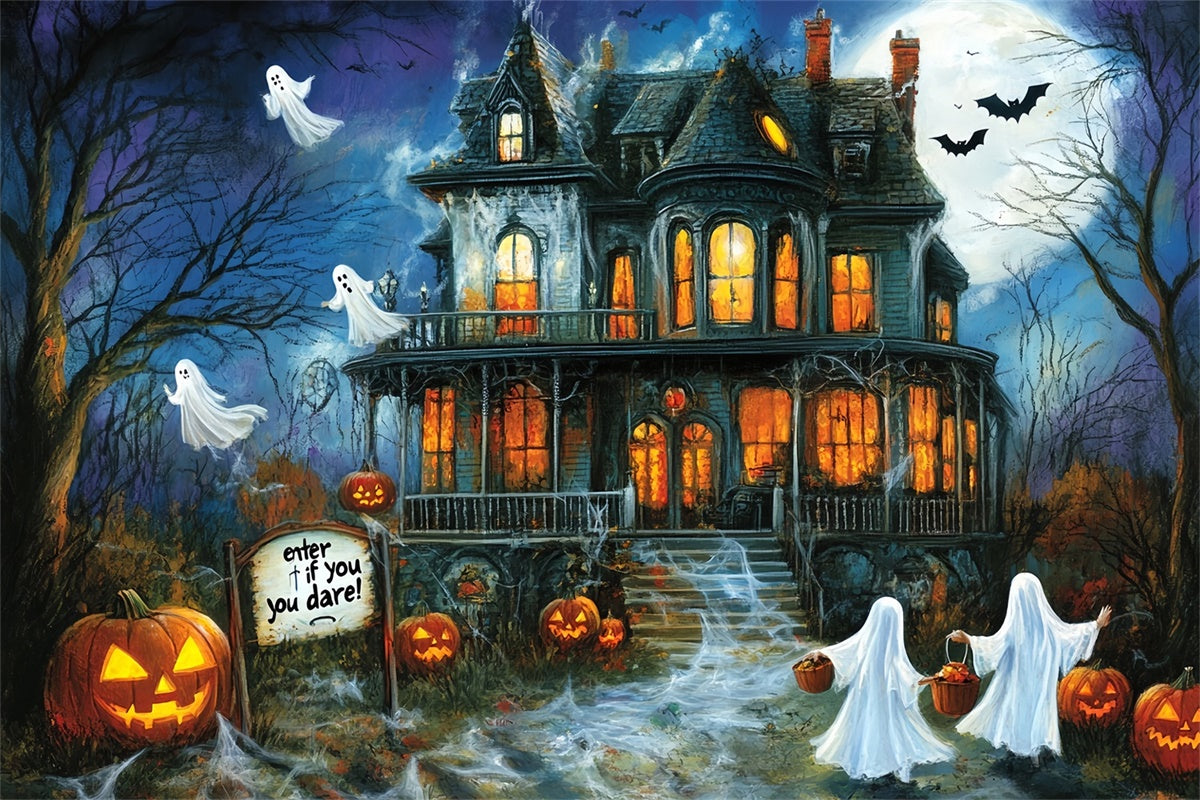 Spooky Halloween Backdrop Haunted Manor Ghosts Backdrop MRR7-43