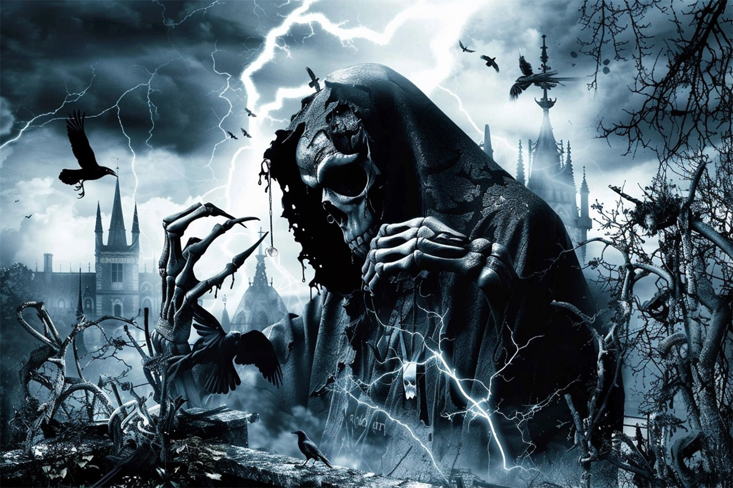 Scary Halloween Backdrop Vengeful Wraith Lightning Backdrop MRR7-47