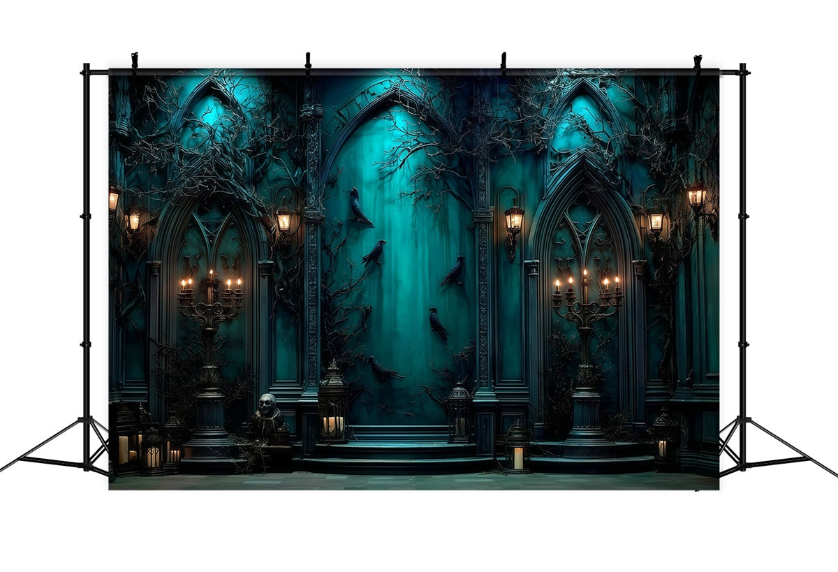 Halloween Picture Backdrop Haunting Blue Chapel Backdrop MRR7-49