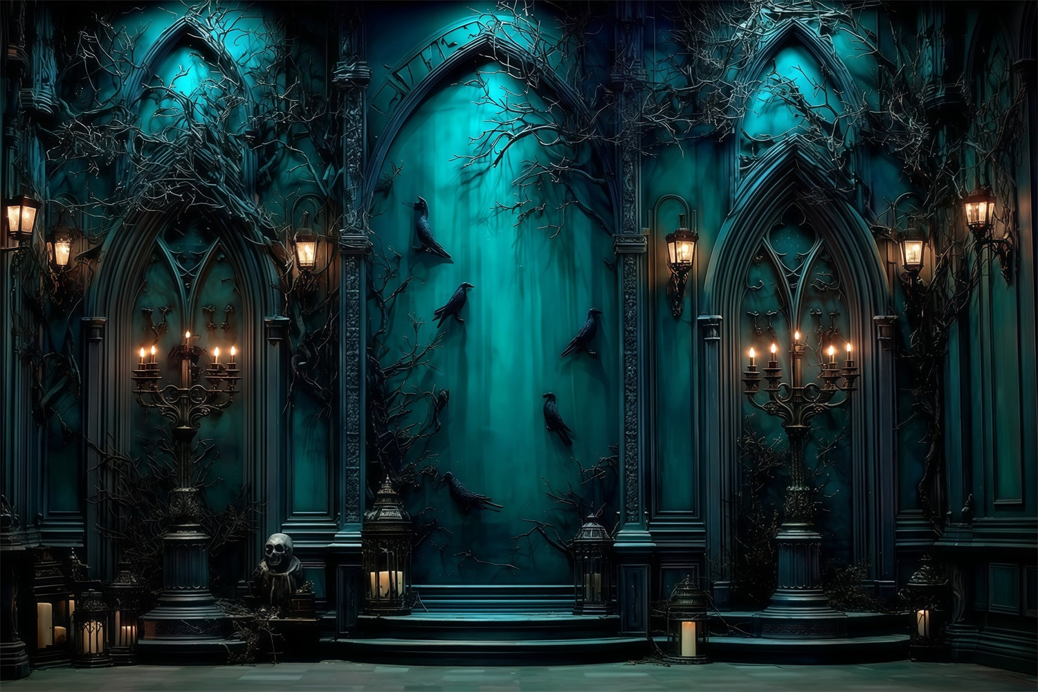Halloween Picture Backdrop Haunting Blue Chapel Backdrop MRR7-49