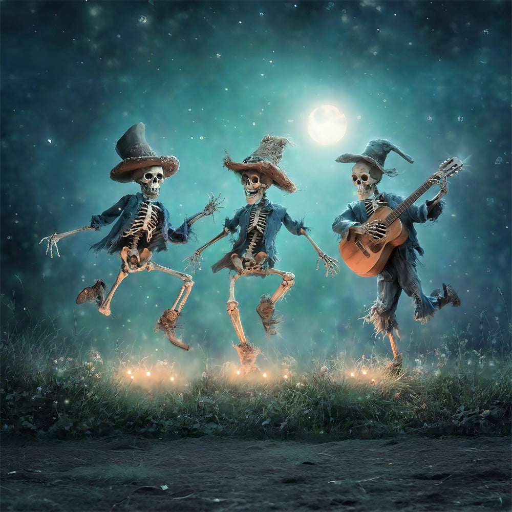 Spooky Halloween Backdrop Skeleton Hoedown Moonlight Backdrop MRR7-50