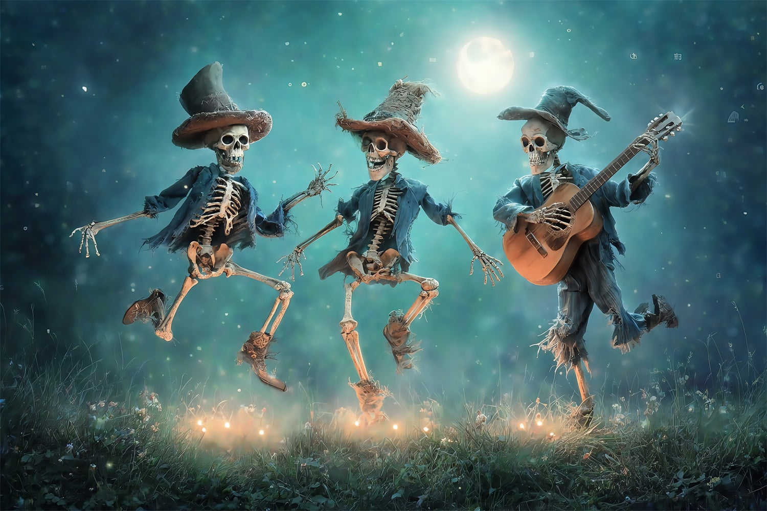 Spooky Halloween Backdrop Skeleton Hoedown Moonlight Backdrop MRR7-50