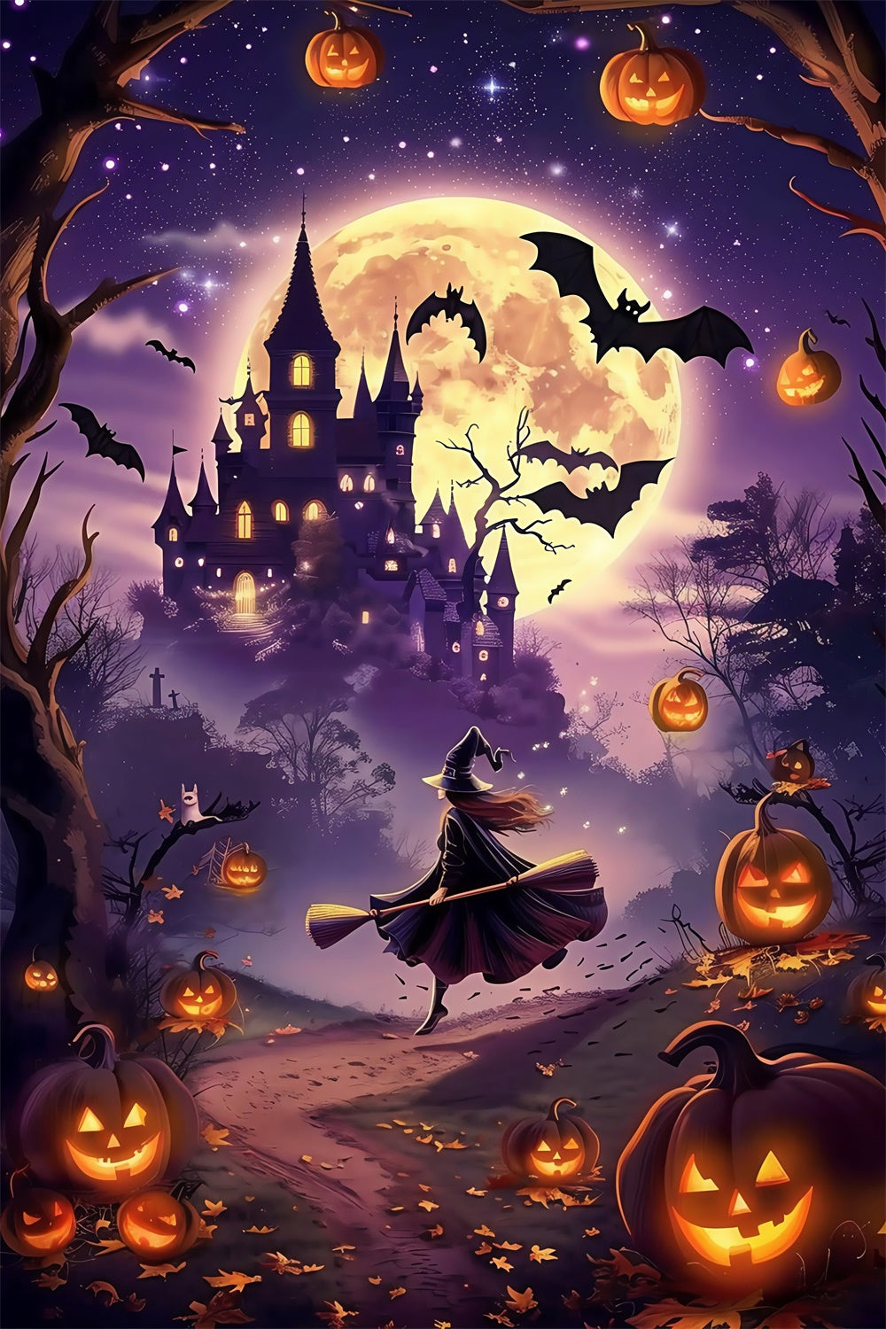 Halloween Witch Backdrop Moonlit Magic Ride Backdrop MRR7-51