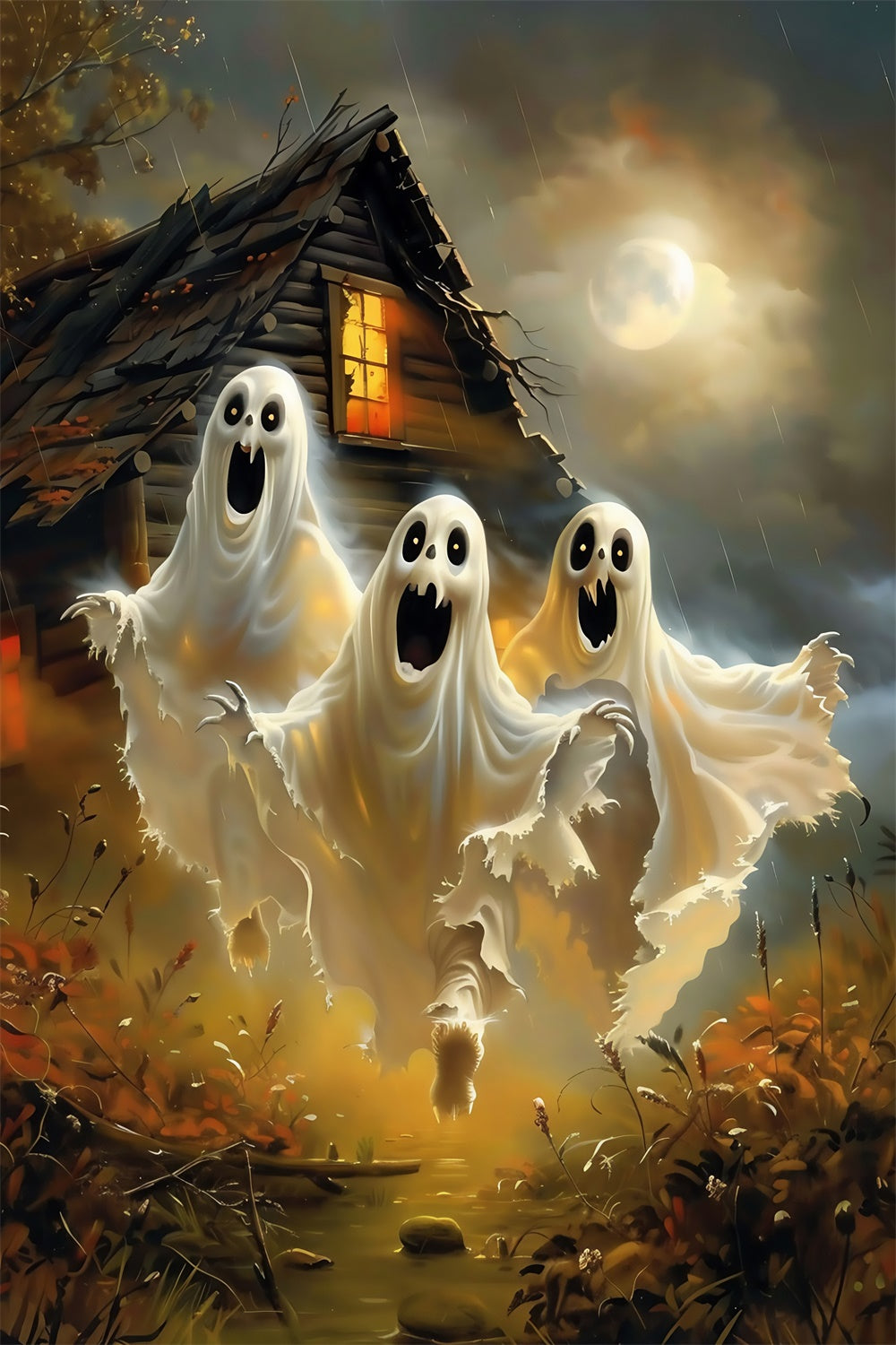 Photography Halloween Backdrop Moonlit Ghost Rush Backdrop MRR7-53