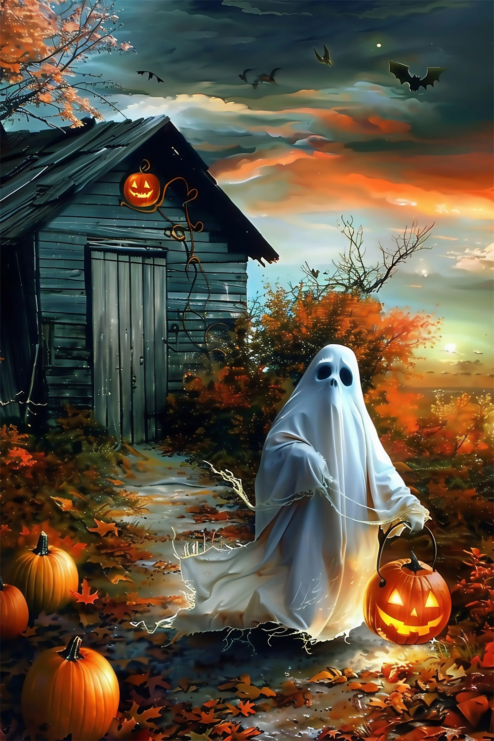 Halloween Photo Backdrop Pumpkin Lantern Ghost Backdrop MRR7-55