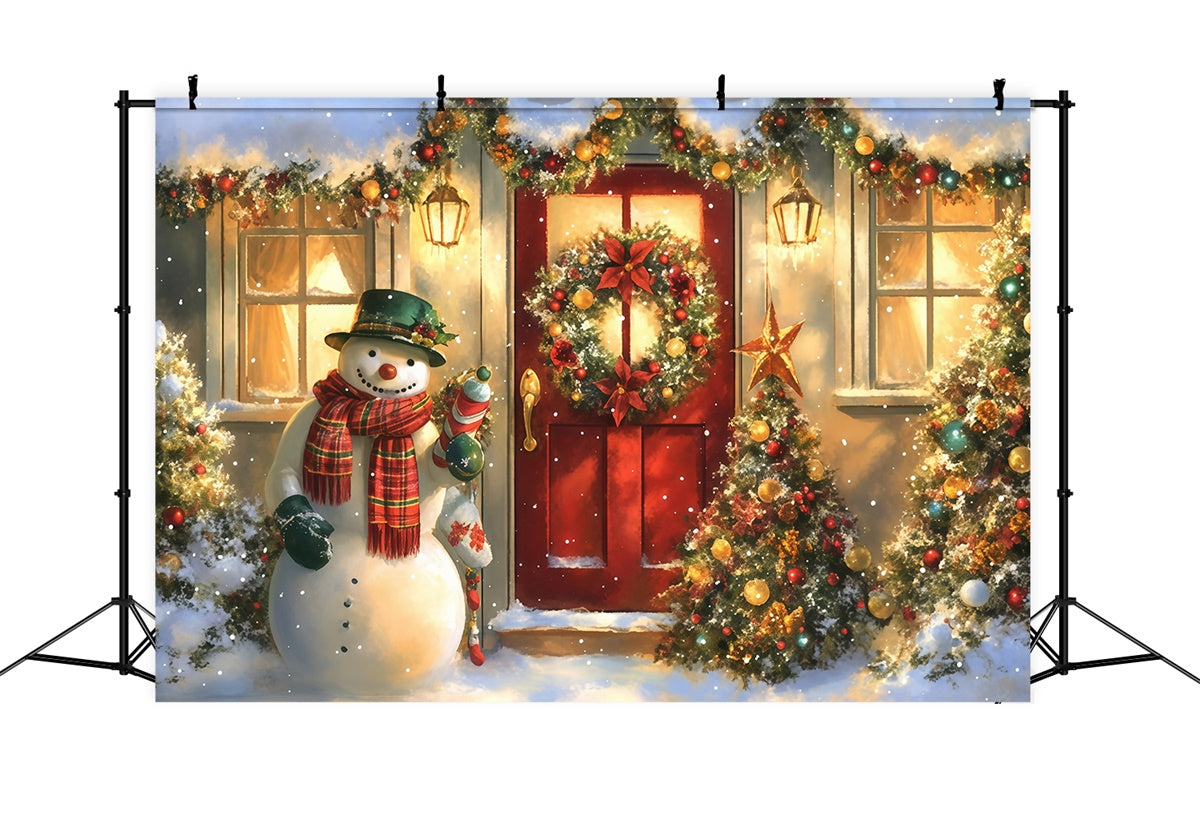 Christmas Photo Backdrops Cozy Cottage Snowman Backdrop MRR7-56
