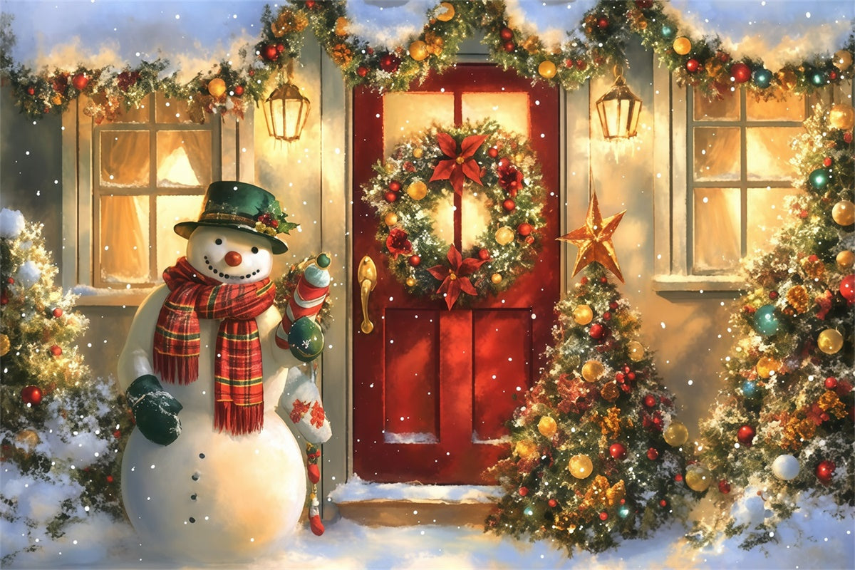 Christmas Photo Backdrops Cozy Cottage Snowman Backdrop MRR7-56