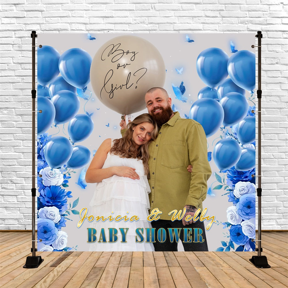 Baby Shower Backdrops Blue Bloom Balloon Personalized Backdrop MRR7-6