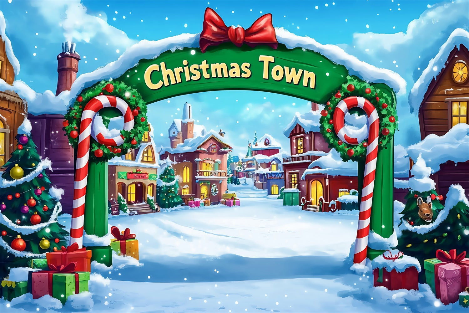 Christmas Village Backdrop Festive Archway Welcome Backdrop MRR7-65